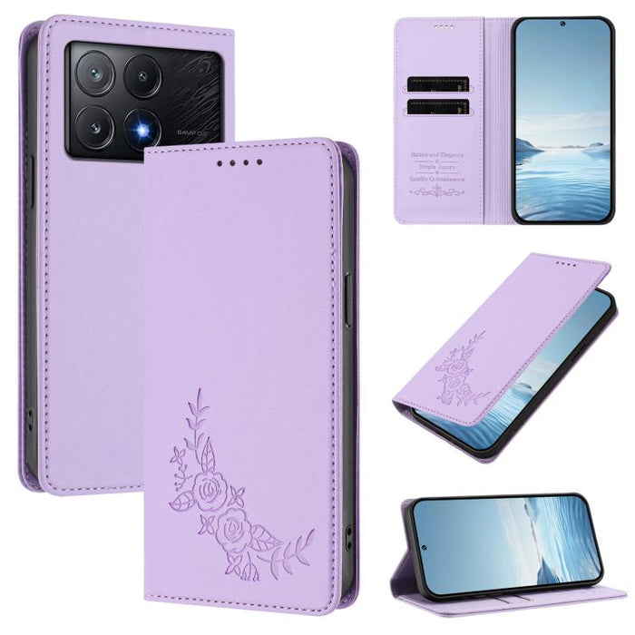Funda para teléfono de piel vegana magnética RFID con relieve de peonía, For Xiaomi Poco F6 / Redmi Turbo 3, For Xiaomi Poco F6 Pro / Redmi K70 / K70 Pro, For Xiaomi Poco X6 Neo, For Xiaomi Poco X6 Pro, For Xiaomi 14 Ultra, For Xiaomi 14 Pro           ...
