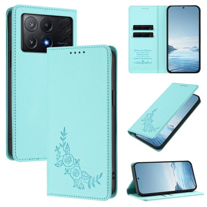 Funda para teléfono de piel vegana magnética RFID con relieve de peonía, For Xiaomi Poco F6 / Redmi Turbo 3, For Xiaomi Poco F6 Pro / Redmi K70 / K70 Pro, For Xiaomi Poco X6 Neo, For Xiaomi Poco X6 Pro, For Xiaomi 14 Ultra, For Xiaomi 14 Pro           ...