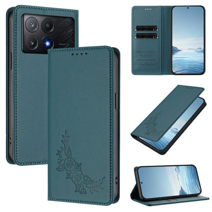 Funda para teléfono de piel vegana magnética RFID con relieve de peonía, For Xiaomi Poco F6 / Redmi Turbo 3, For Xiaomi Poco F6 Pro / Redmi K70 / K70 Pro, For Xiaomi Poco X6 Neo, For Xiaomi Poco X6 Pro, For Xiaomi 14 Ultra, For Xiaomi 14 Pro           ...