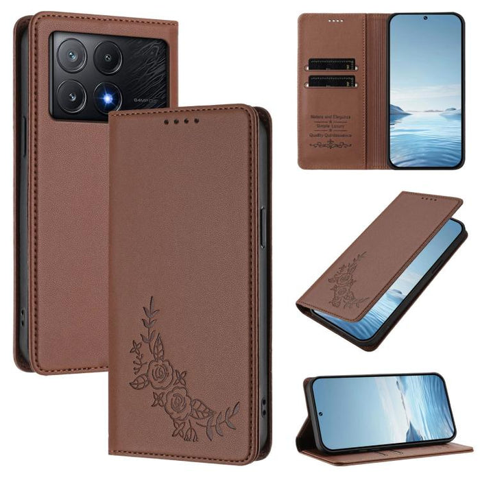 Funda para teléfono de piel vegana magnética RFID con relieve de peonía, For Xiaomi Poco F6 / Redmi Turbo 3, For Xiaomi Poco F6 Pro / Redmi K70 / K70 Pro, For Xiaomi Poco X6 Neo, For Xiaomi Poco X6 Pro, For Xiaomi 14 Ultra, For Xiaomi 14 Pro           ...