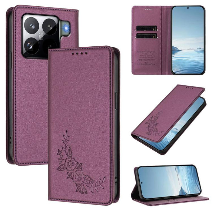 Funda para teléfono de piel vegana magnética RFID con relieve de peonía, For Xiaomi 15T 5G, For Xiaomi Civi 5 Pro 5G, For Xiaomi 15S Pro, For Xiaomi 15 Ultra, For Xiaomi Poco X7 Pro 5G / Redmi Turbo 4 5G, For Xiaomi 15 Pro, For Xiaomi 15               ...