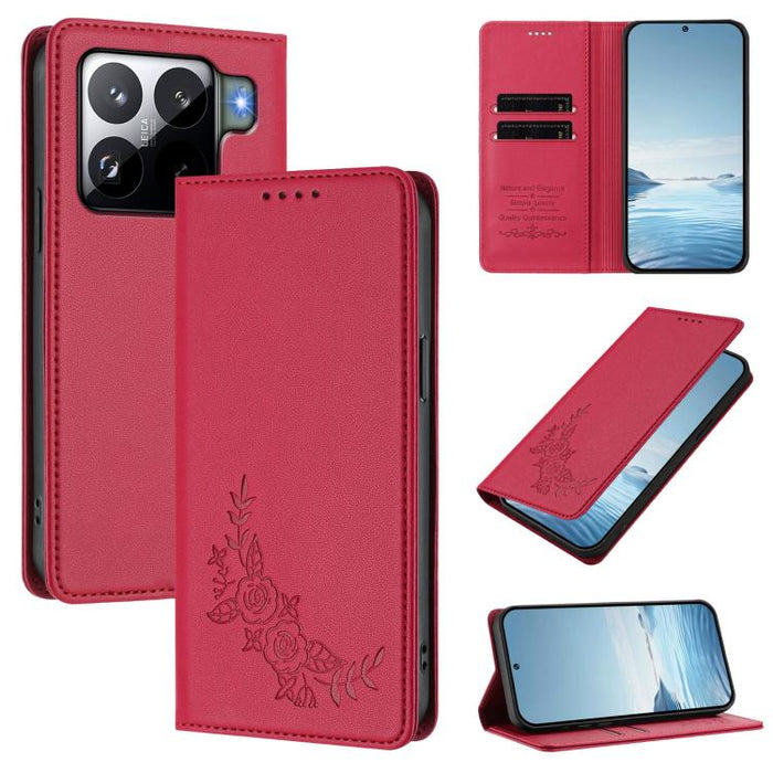 Funda para teléfono de piel vegana magnética RFID con relieve de peonía, For Xiaomi 15T 5G, For Xiaomi Civi 5 Pro 5G, For Xiaomi 15S Pro, For Xiaomi 15 Ultra, For Xiaomi Poco X7 Pro 5G / Redmi Turbo 4 5G, For Xiaomi 15 Pro, For Xiaomi 15               ...