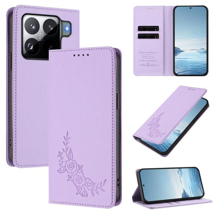 Funda para teléfono de piel vegana magnética RFID con relieve de peonía, For Xiaomi 15T 5G, For Xiaomi Civi 5 Pro 5G, For Xiaomi 15S Pro, For Xiaomi 15 Ultra, For Xiaomi Poco X7 Pro 5G / Redmi Turbo 4 5G, For Xiaomi 15 Pro, For Xiaomi 15               ...