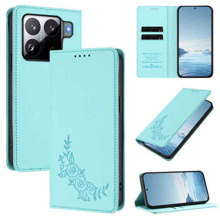 Funda para teléfono de piel vegana magnética RFID con relieve de peonía, For Xiaomi 15T 5G, For Xiaomi Civi 5 Pro 5G, For Xiaomi 15S Pro, For Xiaomi 15 Ultra, For Xiaomi Poco X7 Pro 5G / Redmi Turbo 4 5G, For Xiaomi 15 Pro, For Xiaomi 15               ...