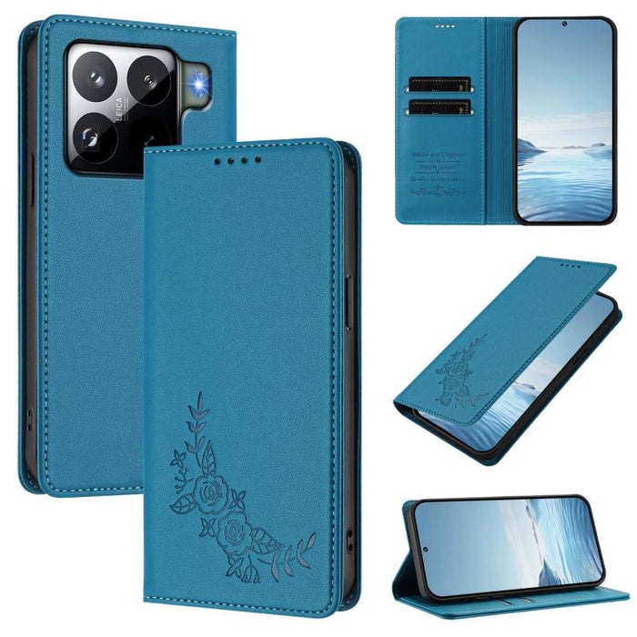 Funda para teléfono de piel vegana magnética RFID con relieve de peonía, For Xiaomi 15T 5G, For Xiaomi Civi 5 Pro 5G, For Xiaomi 15S Pro, For Xiaomi 15 Ultra, For Xiaomi Poco X7 Pro 5G / Redmi Turbo 4 5G, For Xiaomi 15 Pro, For Xiaomi 15               ...
