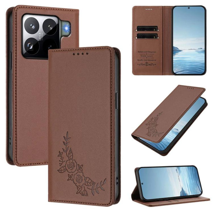 Funda para teléfono de piel vegana magnética RFID con relieve de peonía, For Xiaomi 15T 5G, For Xiaomi Civi 5 Pro 5G, For Xiaomi 15S Pro, For Xiaomi 15 Ultra, For Xiaomi Poco X7 Pro 5G / Redmi Turbo 4 5G, For Xiaomi 15 Pro, For Xiaomi 15               ...