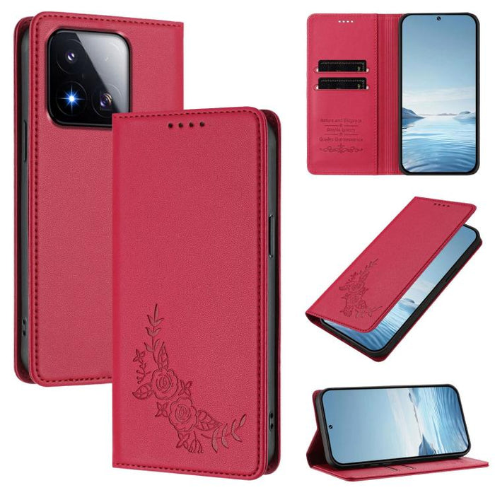 Funda para teléfono de piel vegana magnética RFID con relieve de peonía, For Xiaomi 17 Ultra, For Xiaomi Poco F8 Ultra 5G / Redmi K90 Pro Max, For Xiaomi Poco F8 Pro 5G / Redmi K90, For Xiaomi 17 Pro Max, For Xiaomi 17 Pro, For Xiaomi 17               ...