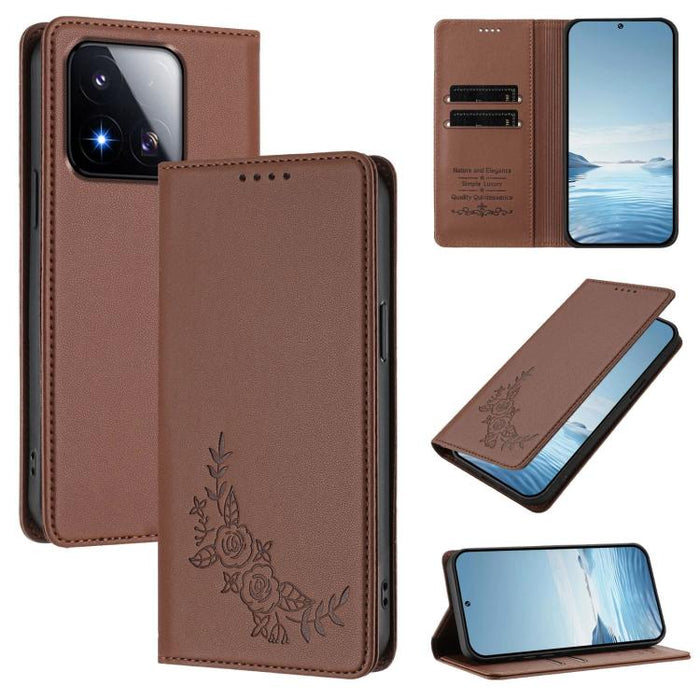 Funda para teléfono de piel vegana magnética RFID con relieve de peonía, For Xiaomi 17 Ultra, For Xiaomi Poco F8 Ultra 5G / Redmi K90 Pro Max, For Xiaomi Poco F8 Pro 5G / Redmi K90, For Xiaomi 17 Pro Max, For Xiaomi 17 Pro, For Xiaomi 17               ...