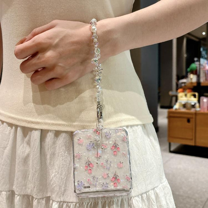 Funda magnética a prueba de golpes con purpurina y estampado floral fresco para teléfono con pulsera, For Xiaomi Mix Flip 2