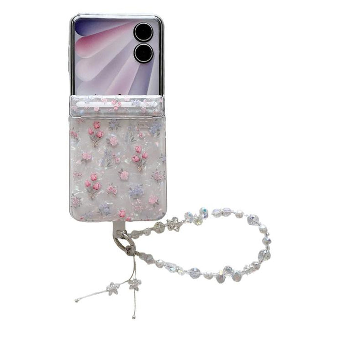 Funda magnética a prueba de golpes con purpurina y estampado floral fresco para teléfono con pulsera, For Xiaomi Mix Flip 2