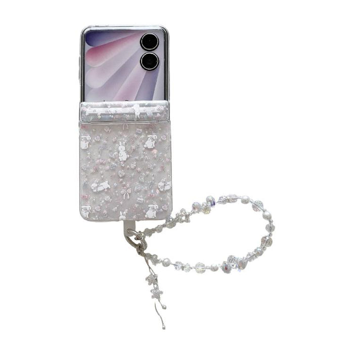 Funda magnética a prueba de golpes con purpurina y estampado floral fresco para teléfono con pulsera, For Xiaomi Mix Flip 2