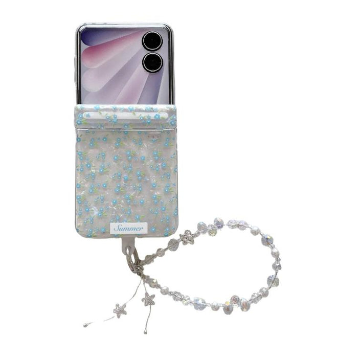 Funda magnética a prueba de golpes con purpurina y estampado floral fresco para teléfono con pulsera, For Xiaomi Mix Flip 2
