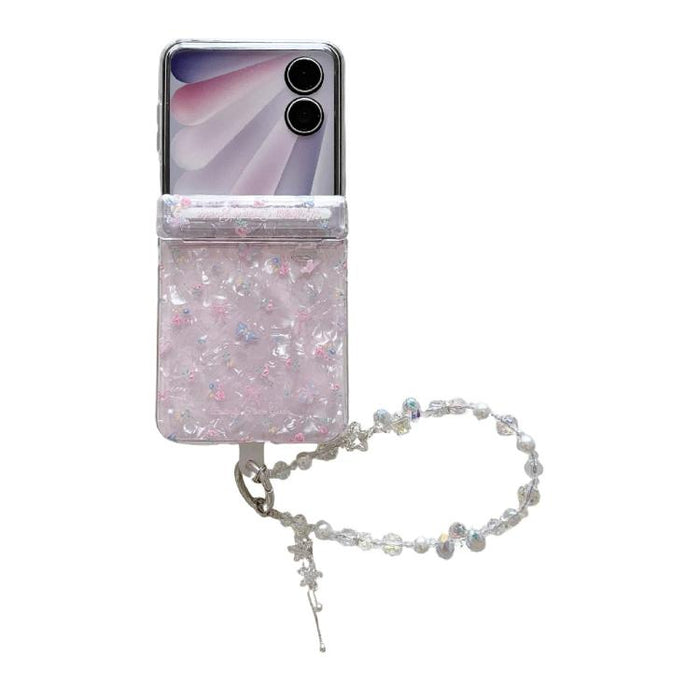 Funda magnética a prueba de golpes con purpurina y estampado floral fresco para teléfono con pulsera, For Xiaomi Mix Flip 2