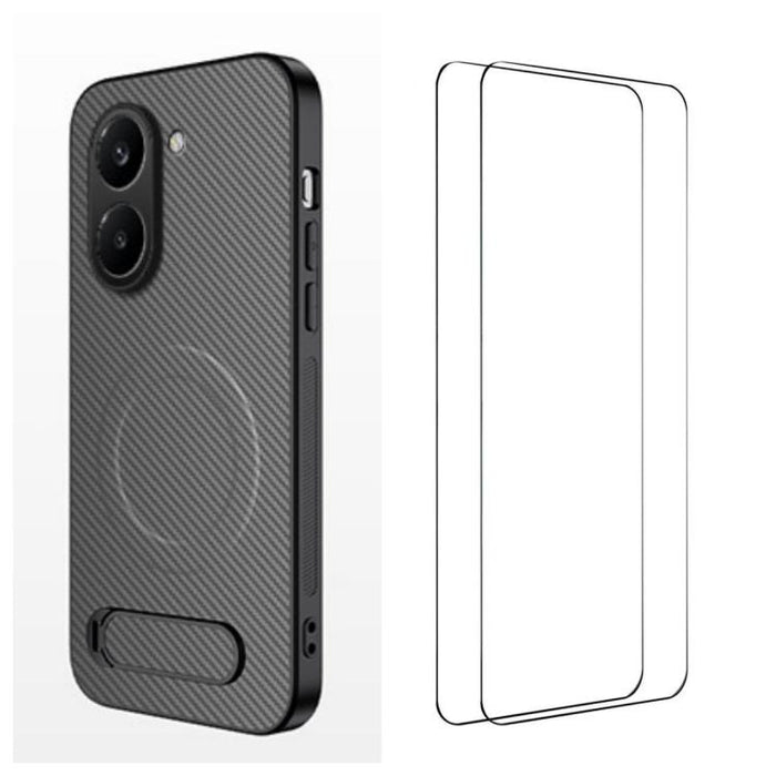 Funda magnética para teléfono WANLONFENG con soporte y textura de fibra de carbono, incluye 2 protectores de pantalla., For Redmi A7 Pro 171mm / Poco C85x 5G, For Redmi 15a 5G, For Redmi Turbo 5 Max / Poco X8 Pro Max 5G                                 ...