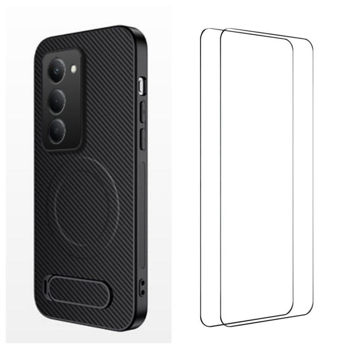 Funda magnética para teléfono WANLONFENG con soporte y textura de fibra de carbono, incluye 2 protectores de pantalla., For Redmi A7 Pro 171mm / Poco C85x 5G, For Redmi 15a 5G, For Redmi Turbo 5 Max / Poco X8 Pro Max 5G                                 ...