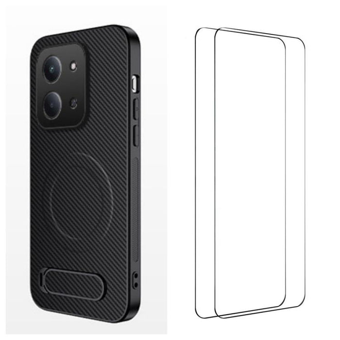 Funda magnética para teléfono WANLONFENG con soporte y textura de fibra de carbono, incluye 2 protectores de pantalla., For Redmi A7 Pro 171mm / Poco C85x 5G, For Redmi 15a 5G, For Redmi Turbo 5 Max / Poco X8 Pro Max 5G                                 ...