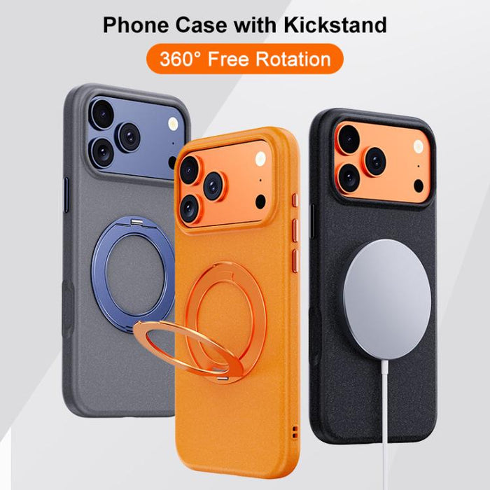 Funda magnética para teléfono Boundless Series Rock Sand con soporte de aleación giratorio de 360 grados., For iPhone 17 Pro Max, For iPhone 17 Pro, For iPhone 16 Pro Max, For iPhone 16 Pro