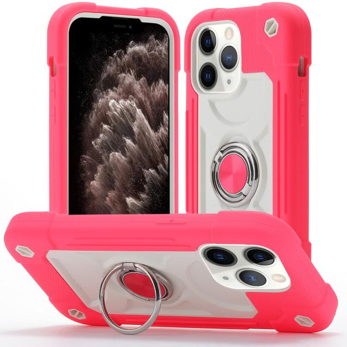 Funda para teléfono híbrida de silicona y policarbonato con soporte giratorio de 360 grados y doble anillo., For iPhone 11 Pro Max, For iPhone 11