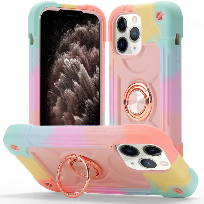 Funda para teléfono híbrida de silicona y policarbonato con soporte giratorio de 360 grados y doble anillo., For iPhone 11 Pro Max, For iPhone 11