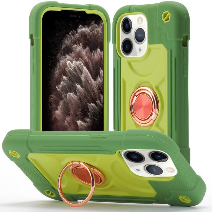 Funda para teléfono híbrida de silicona y policarbonato con soporte giratorio de 360 grados y doble anillo., For iPhone 11 Pro Max, For iPhone 11