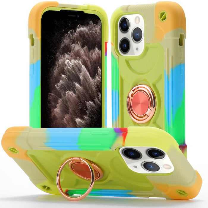 Funda para teléfono híbrida de silicona y policarbonato con soporte giratorio de 360 grados y doble anillo., For iPhone 11 Pro Max, For iPhone 11