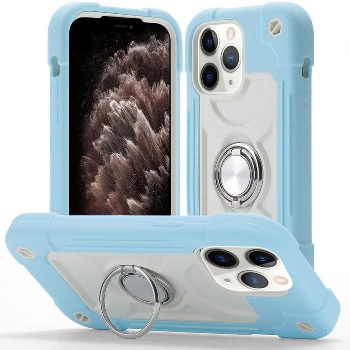 Funda para teléfono híbrida de silicona y policarbonato con soporte giratorio de 360 grados y doble anillo., For iPhone 11 Pro Max, For iPhone 11