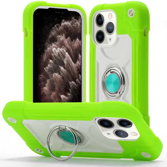 Funda para teléfono híbrida de silicona y policarbonato con soporte giratorio de 360 grados y doble anillo., For iPhone 11 Pro Max, For iPhone 11