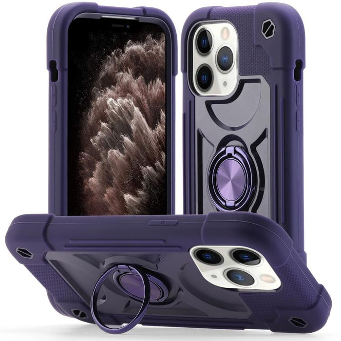Funda para teléfono híbrida de silicona y policarbonato con soporte giratorio de 360 grados y doble anillo., For iPhone 11 Pro Max, For iPhone 11