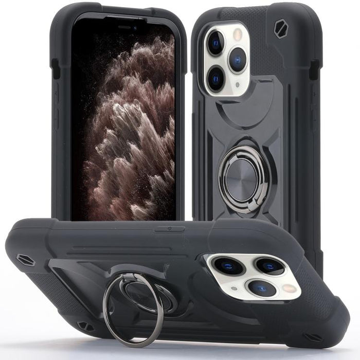 Funda para teléfono híbrida de silicona y policarbonato con soporte giratorio de 360 grados y doble anillo., For iPhone 11 Pro Max, For iPhone 11