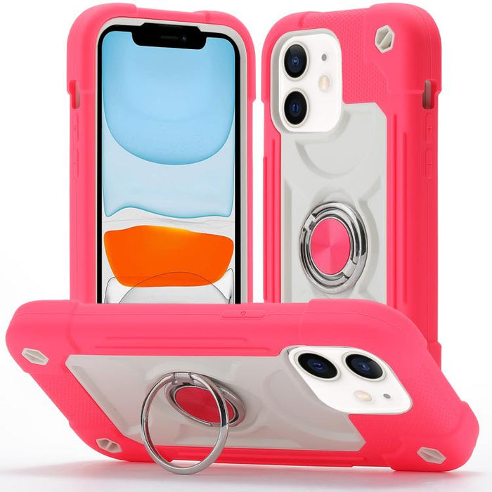 Funda para teléfono híbrida de silicona y policarbonato con soporte giratorio de 360 grados y doble anillo., For iPhone 11 Pro Max, For iPhone 11
