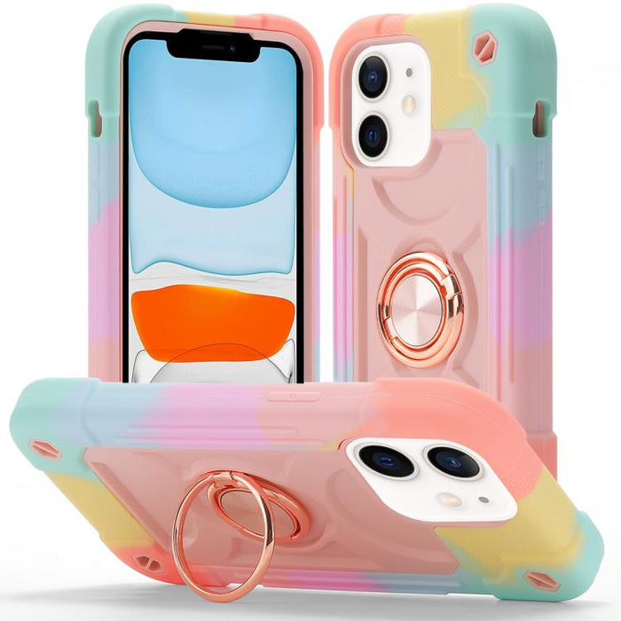 Funda para teléfono híbrida de silicona y policarbonato con soporte giratorio de 360 grados y doble anillo., For iPhone 11 Pro Max, For iPhone 11