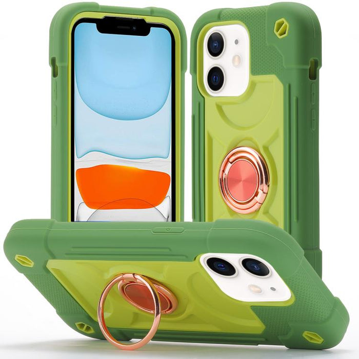 Funda para teléfono híbrida de silicona y policarbonato con soporte giratorio de 360 grados y doble anillo., For iPhone 11 Pro Max, For iPhone 11