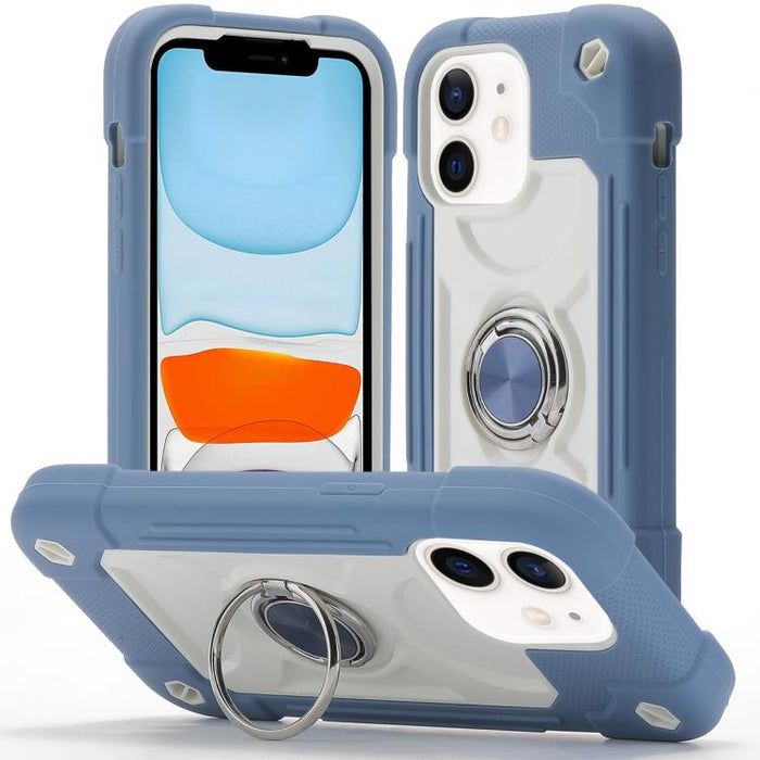 Funda para teléfono híbrida de silicona y policarbonato con soporte giratorio de 360 grados y doble anillo., For iPhone 11 Pro Max, For iPhone 11