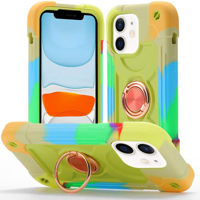 Funda para teléfono híbrida de silicona y policarbonato con soporte giratorio de 360 grados y doble anillo., For iPhone 11 Pro Max, For iPhone 11