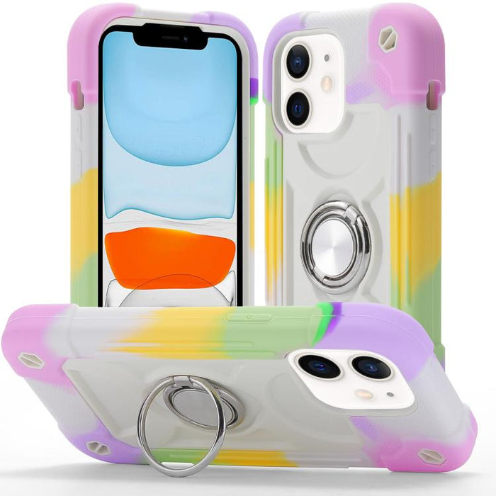 Funda para teléfono híbrida de silicona y policarbonato con soporte giratorio de 360 grados y doble anillo., For iPhone 11 Pro Max, For iPhone 11