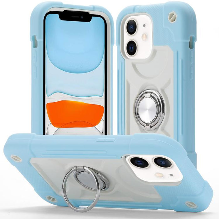 Funda para teléfono híbrida de silicona y policarbonato con soporte giratorio de 360 grados y doble anillo., For iPhone 11 Pro Max, For iPhone 11