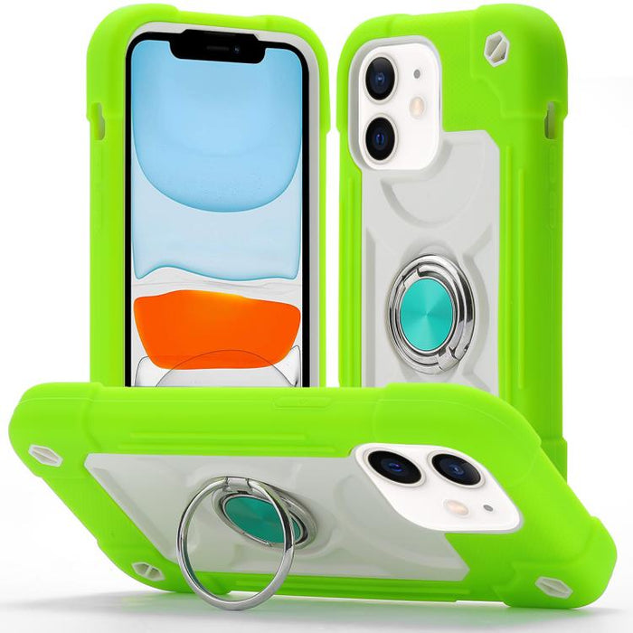 Funda para teléfono híbrida de silicona y policarbonato con soporte giratorio de 360 grados y doble anillo., For iPhone 11 Pro Max, For iPhone 11
