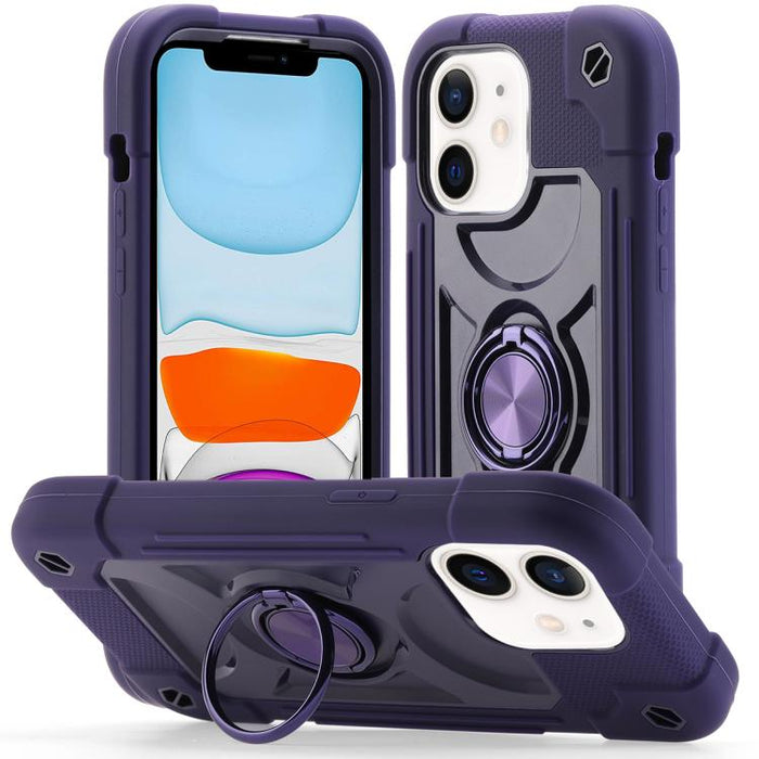 Funda para teléfono híbrida de silicona y policarbonato con soporte giratorio de 360 grados y doble anillo., For iPhone 11 Pro Max, For iPhone 11