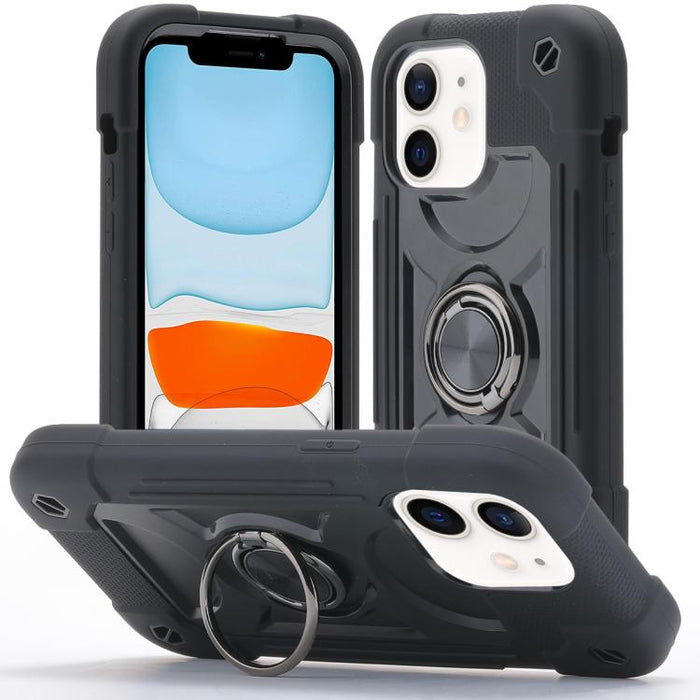 Funda para teléfono híbrida de silicona y policarbonato con soporte giratorio de 360 grados y doble anillo., For iPhone 11 Pro Max, For iPhone 11
