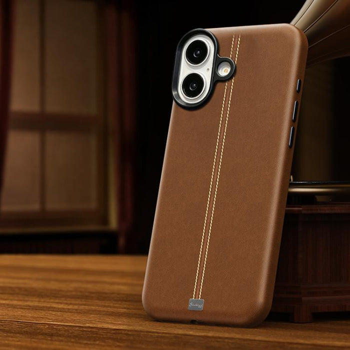 Funda magnética para teléfono Jazz Series con marco de metal texturizado y piel vegana de estilo retro., For iPhone 17 Pro Max, For iPhone 17 Pro, For iPhone 17, For iPhone Air, For iPhone 16 Pro Max, For iPhone 16 Pro, For iPhone 16 Plus, For iPhone 1...