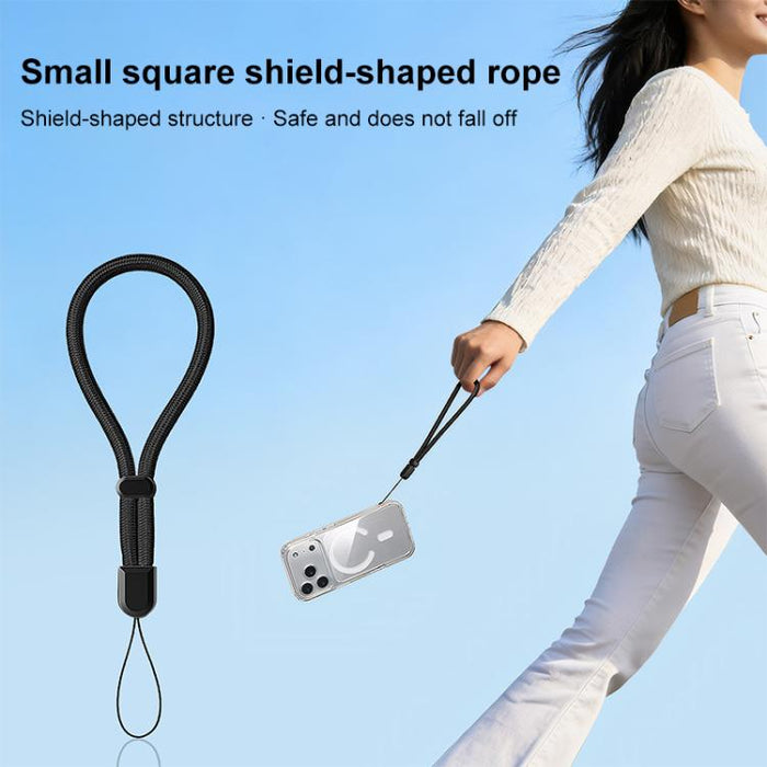 Mini cordón ajustable para teléfono con cierre automático, estilo escudo.