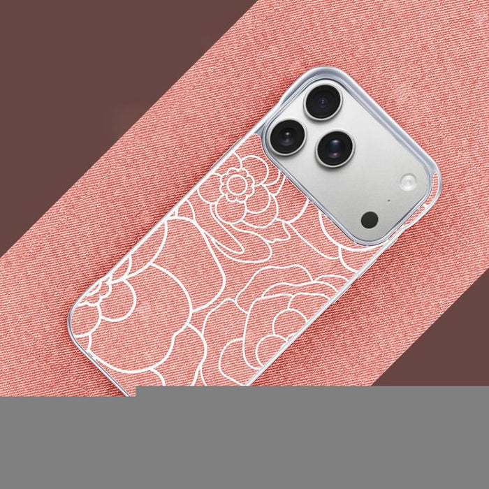 Funda magnética para teléfono de media cobertura, confeccionada en tela de lino con estampado de flores de camelia en relieve., For iPhone 17 Pro Max, For iPhone 17 Pro, For iPhone 17, For iPhone 16 Pro Max, For iPhone 16 Pro, For iPhone 16 Plus       ...