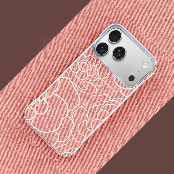 Funda magnética para teléfono de media cobertura, confeccionada en tela de lino con estampado de flores de camelia en relieve., For iPhone 17 Pro Max, For iPhone 17 Pro, For iPhone 17, For iPhone 16 Pro Max, For iPhone 16 Pro, For iPhone 16 Plus       ...