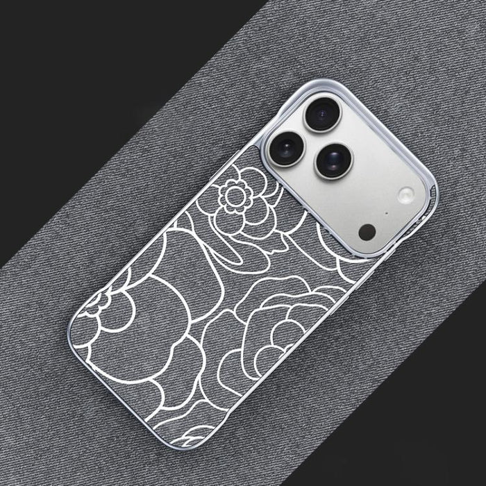 Funda magnética para teléfono de media cobertura, confeccionada en tela de lino con estampado de flores de camelia en relieve., For iPhone 17 Pro Max, For iPhone 17 Pro, For iPhone 17, For iPhone 16 Pro Max, For iPhone 16 Pro, For iPhone 16 Plus       ...