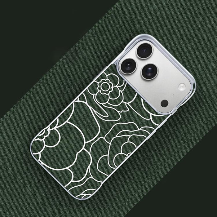 Funda magnética para teléfono de media cobertura, confeccionada en tela de lino con estampado de flores de camelia en relieve., For iPhone 17 Pro Max, For iPhone 17 Pro, For iPhone 17, For iPhone 16 Pro Max, For iPhone 16 Pro, For iPhone 16 Plus       ...