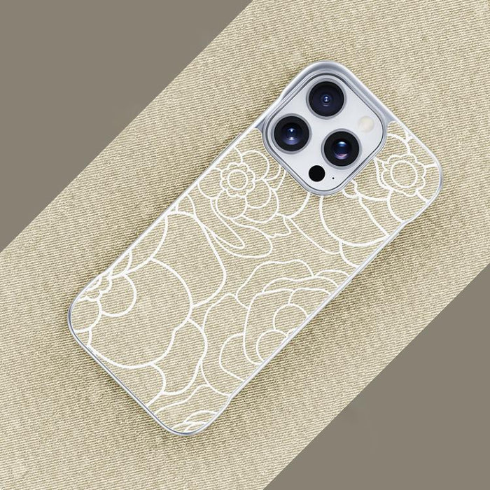 Funda magnética para teléfono de media cobertura, confeccionada en tela de lino con estampado de flores de camelia en relieve., For iPhone 17 Pro Max, For iPhone 17 Pro, For iPhone 17, For iPhone 16 Pro Max, For iPhone 16 Pro, For iPhone 16 Plus       ...