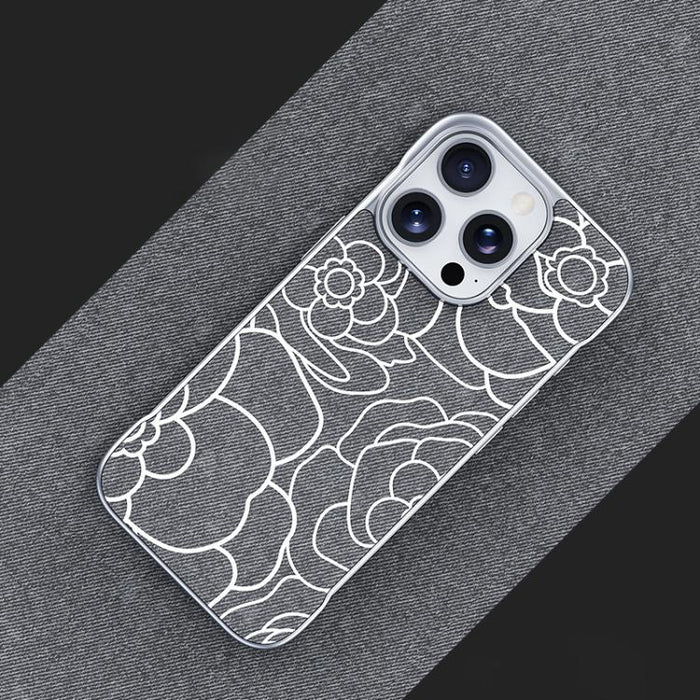 Funda magnética para teléfono de media cobertura, confeccionada en tela de lino con estampado de flores de camelia en relieve., For iPhone 17 Pro Max, For iPhone 17 Pro, For iPhone 17, For iPhone 16 Pro Max, For iPhone 16 Pro, For iPhone 16 Plus       ...