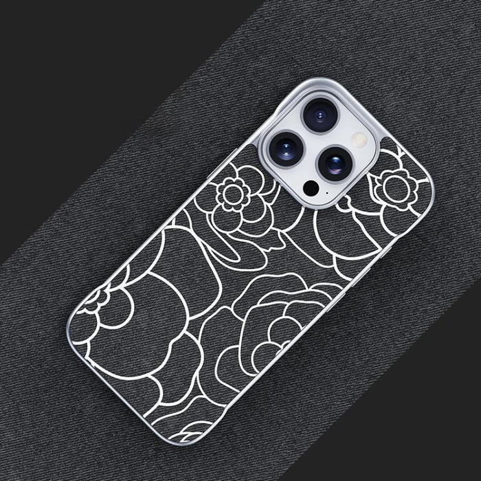 Funda magnética para teléfono de media cobertura, confeccionada en tela de lino con estampado de flores de camelia en relieve., For iPhone 17 Pro Max, For iPhone 17 Pro, For iPhone 17, For iPhone 16 Pro Max, For iPhone 16 Pro, For iPhone 16 Plus       ...