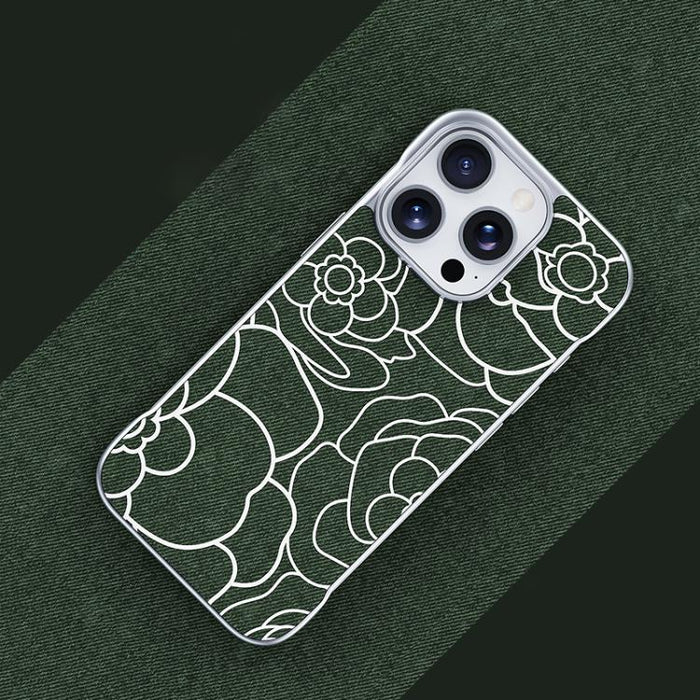 Funda magnética para teléfono de media cobertura, confeccionada en tela de lino con estampado de flores de camelia en relieve., For iPhone 17 Pro Max, For iPhone 17 Pro, For iPhone 17, For iPhone 16 Pro Max, For iPhone 16 Pro, For iPhone 16 Plus       ...