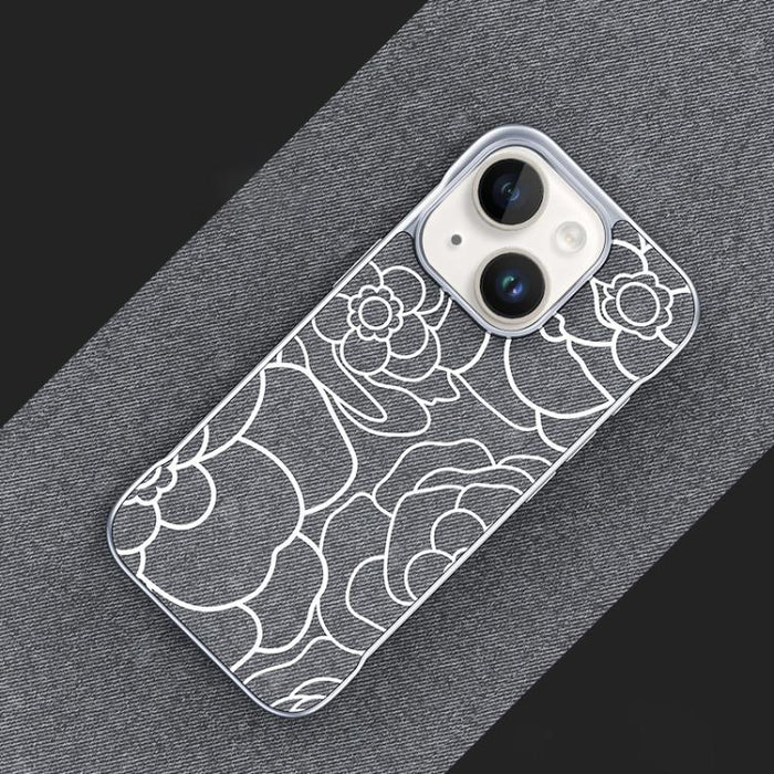 Funda magnética para teléfono de media cobertura, confeccionada en tela de lino con estampado de flores de camelia en relieve., For iPhone 17 Pro Max, For iPhone 17 Pro, For iPhone 17, For iPhone 16 Pro Max, For iPhone 16 Pro, For iPhone 16 Plus       ...